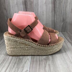 Soludos Platform Wedge Sandals Womens 8 Brown Pink Tones Suede Espadrilles